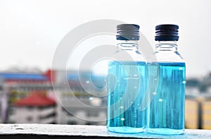 %alcoholÃ¢â¬â¹ andÃ¢â¬â¹ gel-gelatinÃ¢â¬â¹mixedÃ¢â¬â¹ alcohol in a clear plastic bottle. photo